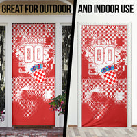 Personalized Croatia Football Wolf Mascot Door Cover Checkerboard Soccer Pride - Splatter Textures