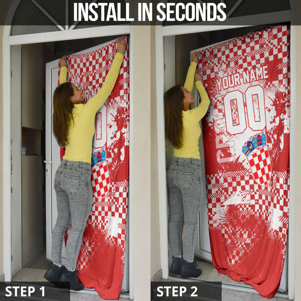 Personalized Croatia Football Wolf Mascot Door Cover Checkerboard Soccer Pride - Splatter Textures