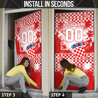 Personalized Croatia Football Wolf Mascot Door Cover Checkerboard Soccer Pride - Splatter Textures