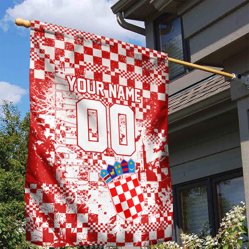 Personalized Croatia Football Wolf Mascot Garden Flag Checkerboard Soccer Pride - Splatter Textures