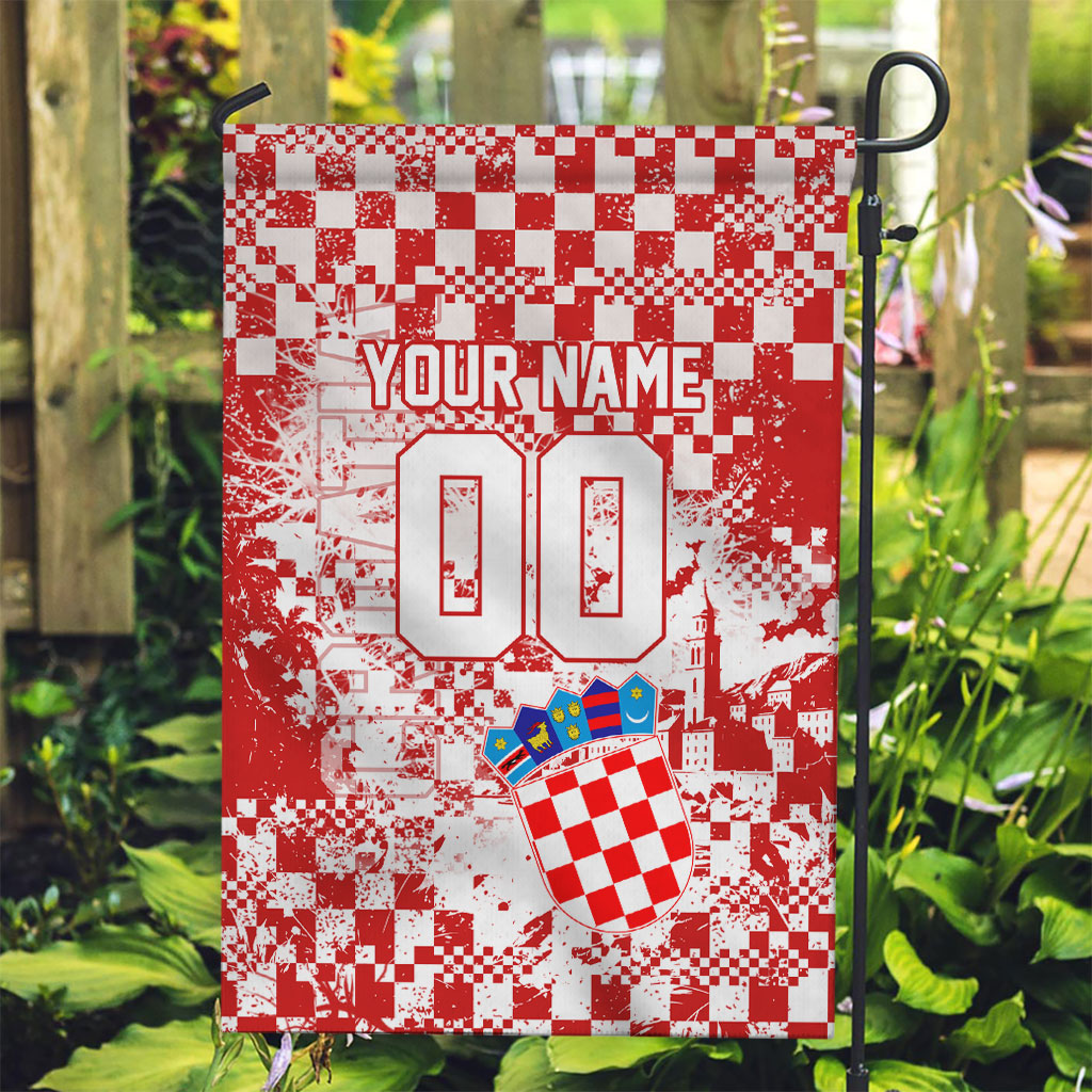 Personalized Croatia Football Wolf Mascot Garden Flag Checkerboard Soccer Pride - Splatter Textures