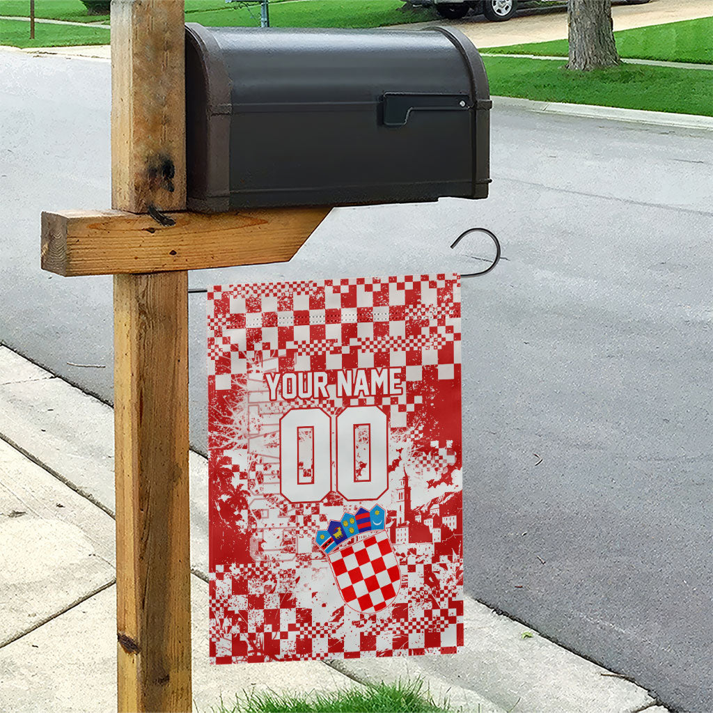 Personalized Croatia Football Wolf Mascot Garden Flag Checkerboard Soccer Pride - Splatter Textures