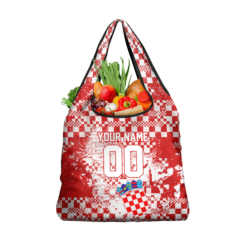 Personalized Croatia Football Wolf Mascot Grocery Bag Checkerboard Soccer Pride - Splatter Textures