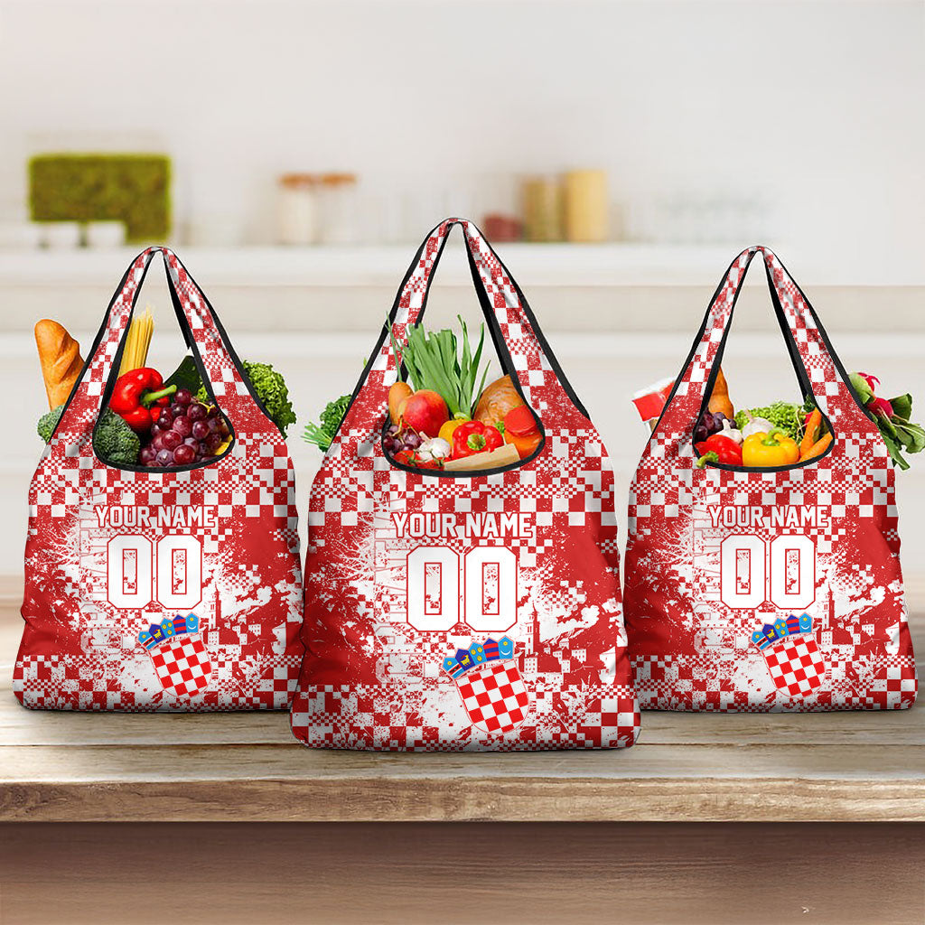 Personalized Croatia Football Wolf Mascot Grocery Bag Checkerboard Soccer Pride - Splatter Textures