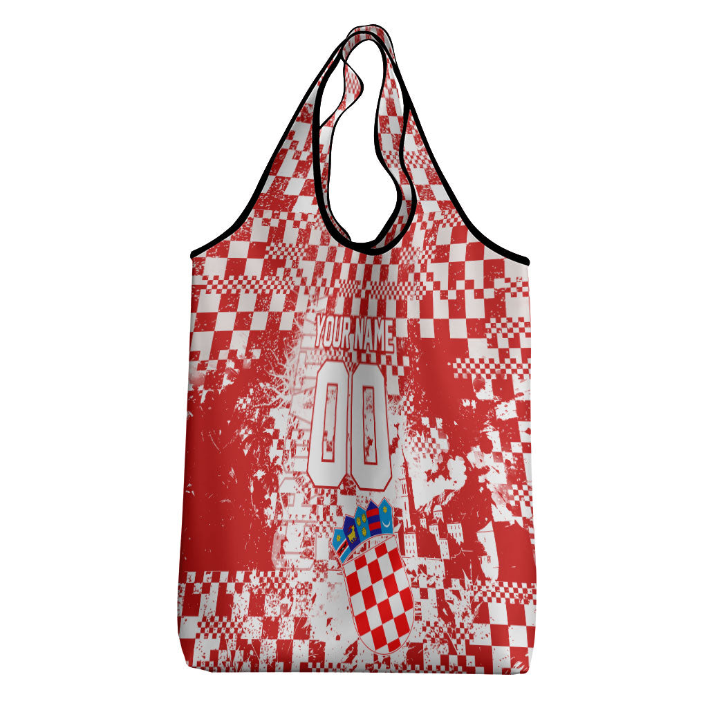Personalized Croatia Football Wolf Mascot Grocery Bag Checkerboard Soccer Pride - Splatter Textures