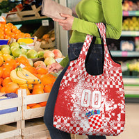 Personalized Croatia Football Wolf Mascot Grocery Bag Checkerboard Soccer Pride - Splatter Textures