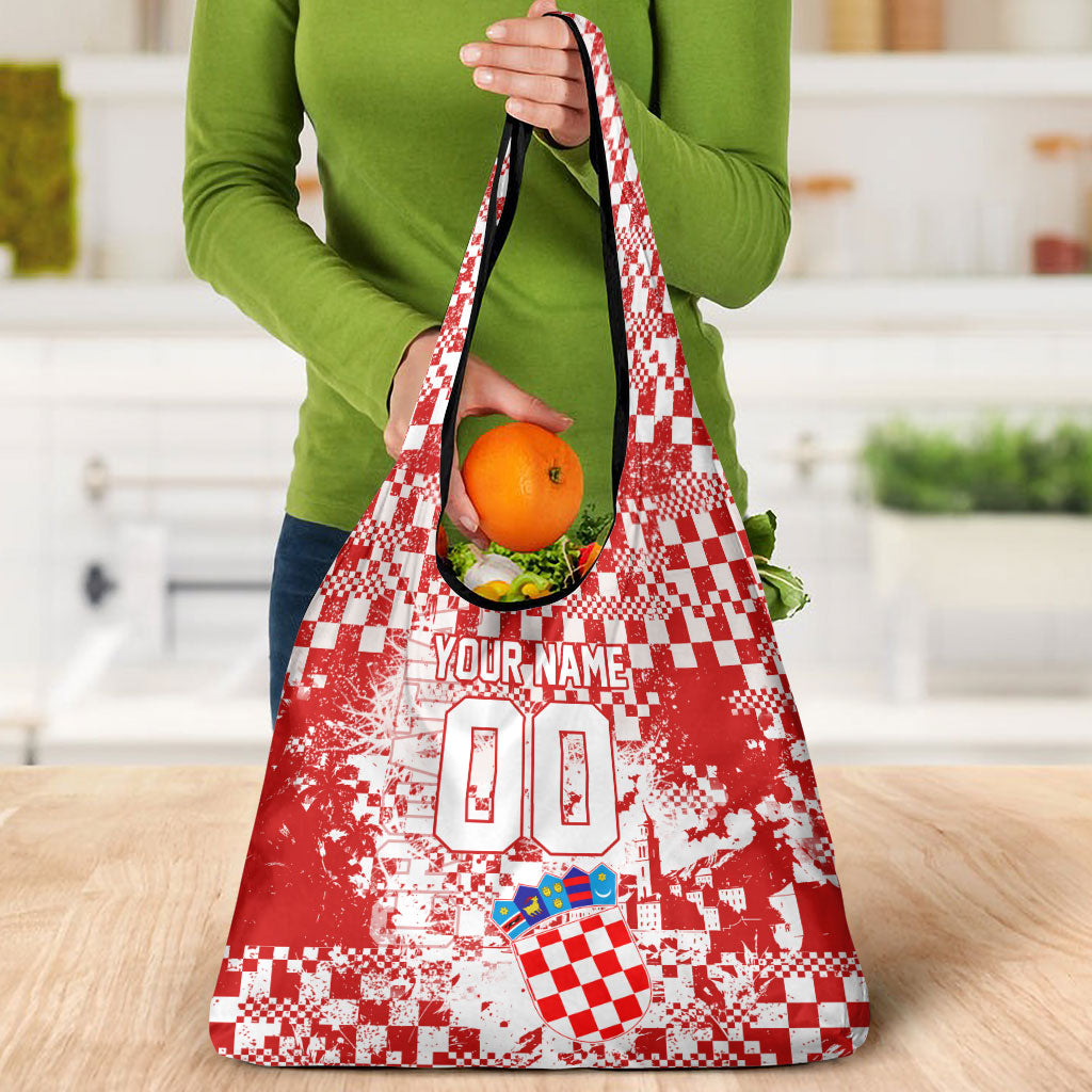Personalized Croatia Football Wolf Mascot Grocery Bag Checkerboard Soccer Pride - Splatter Textures