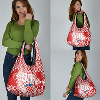 Personalized Croatia Football Wolf Mascot Grocery Bag Checkerboard Soccer Pride - Splatter Textures