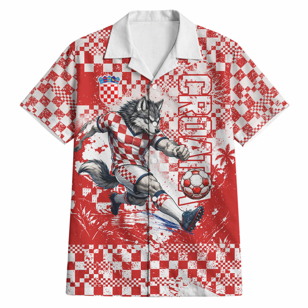 Personalized Croatia Football Wolf Mascot Hawaiian Shirt Checkerboard Soccer Pride - Splatter Textures