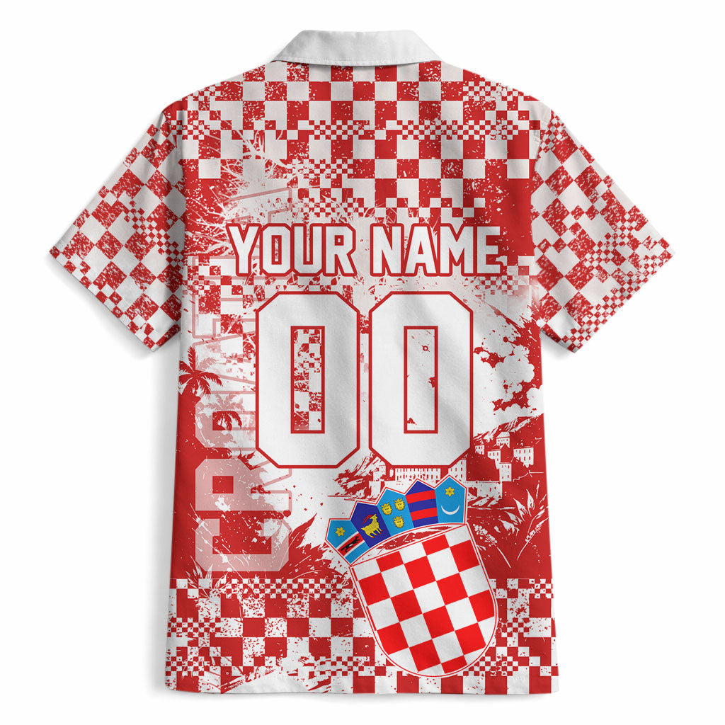 Personalized Croatia Football Wolf Mascot Hawaiian Shirt Checkerboard Soccer Pride - Splatter Textures
