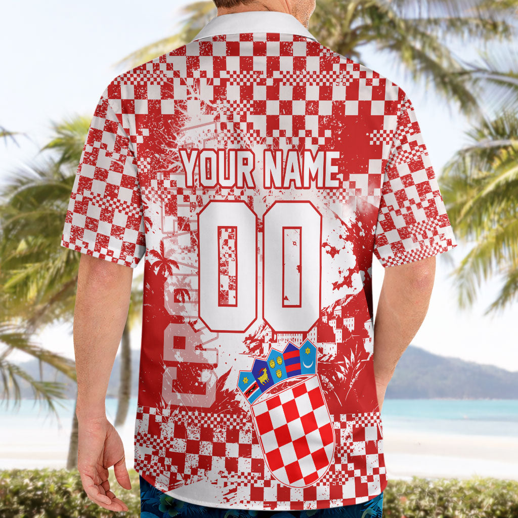 Personalized Croatia Football Wolf Mascot Hawaiian Shirt Checkerboard Soccer Pride - Splatter Textures