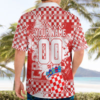 Personalized Croatia Football Wolf Mascot Hawaiian Shirt Checkerboard Soccer Pride - Splatter Textures