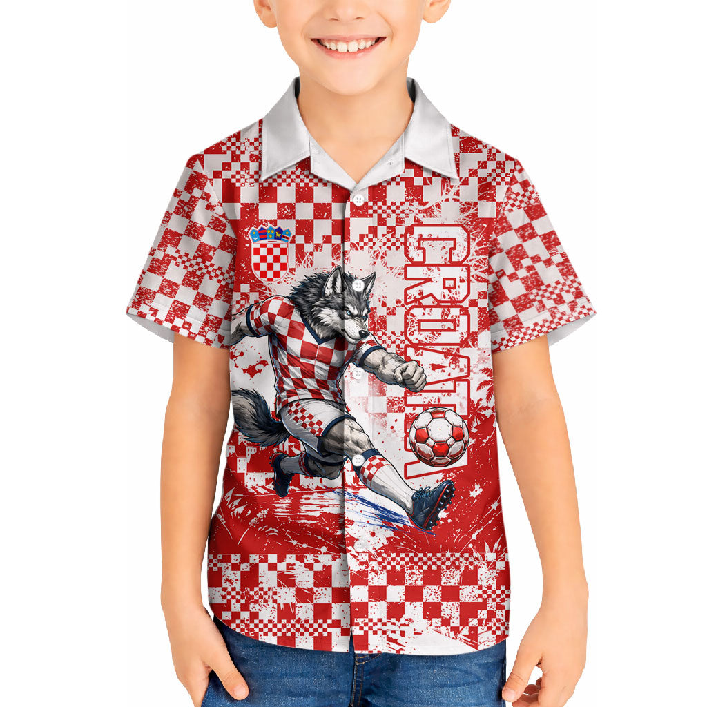 Personalized Croatia Football Wolf Mascot Hawaiian Shirt Checkerboard Soccer Pride - Splatter Textures