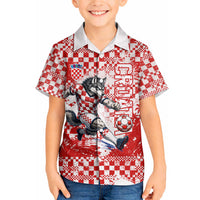 Personalized Croatia Football Wolf Mascot Hawaiian Shirt Checkerboard Soccer Pride - Splatter Textures
