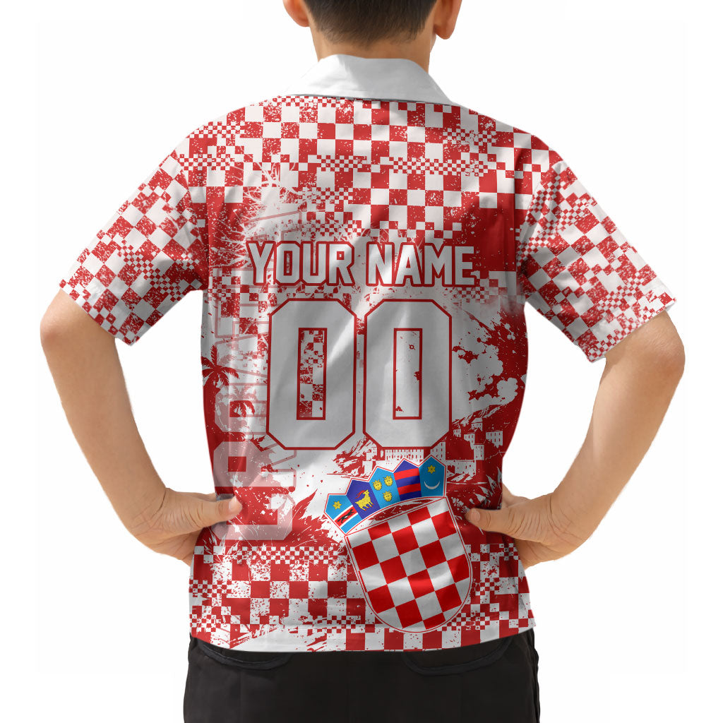 Personalized Croatia Football Wolf Mascot Hawaiian Shirt Checkerboard Soccer Pride - Splatter Textures