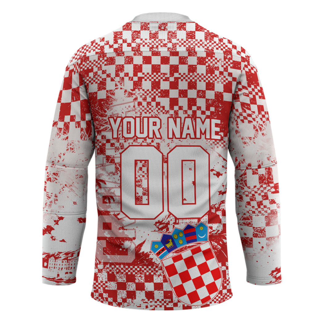Personalized Croatia Football Wolf Mascot Hockey Jersey Checkerboard Soccer Pride - Splatter Textures