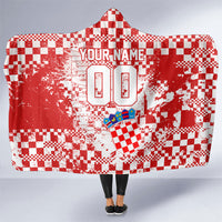 Personalized Croatia Football Wolf Mascot Hooded Blanket Checkerboard Soccer Pride - Splatter Textures