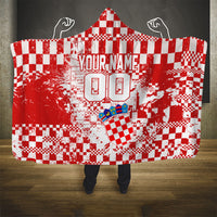 Personalized Croatia Football Wolf Mascot Hooded Blanket Checkerboard Soccer Pride - Splatter Textures