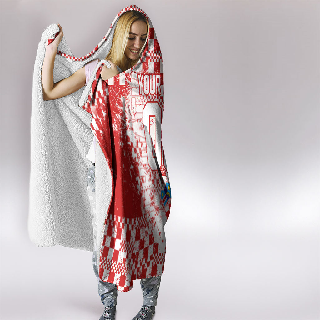 Personalized Croatia Football Wolf Mascot Hooded Blanket Checkerboard Soccer Pride - Splatter Textures