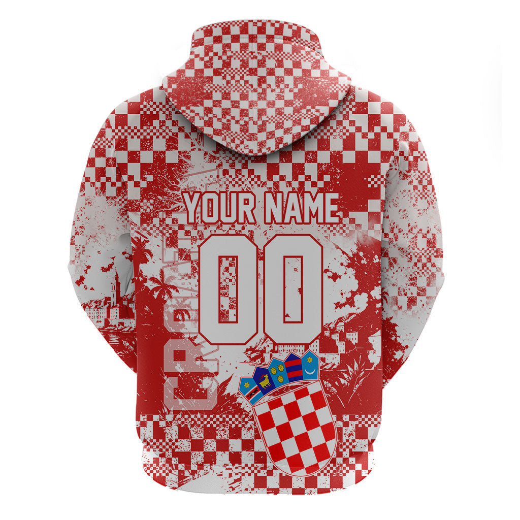 Personalized Croatia Football Wolf Mascot Hoodie Checkerboard Soccer Pride - Splatter Textures