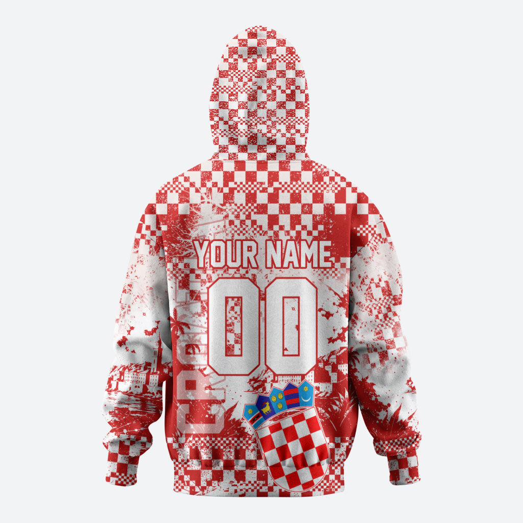 Personalized Croatia Football Wolf Mascot Hoodie Checkerboard Soccer Pride - Splatter Textures