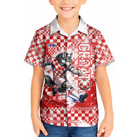 Personalized Croatia Football Wolf Mascot Kid Hawaiian Shirt Checkerboard Soccer Pride - Splatter Textures