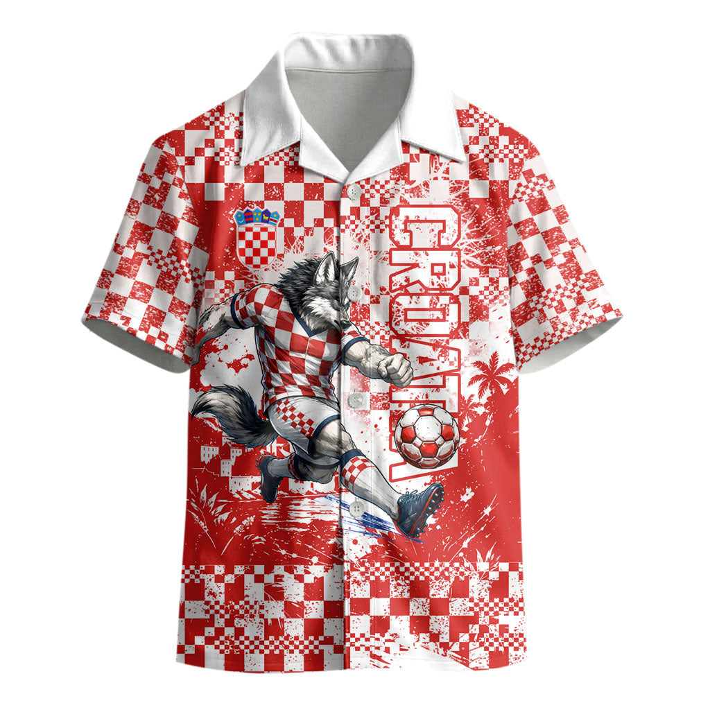 Personalized Croatia Football Wolf Mascot Kid Hawaiian Shirt Checkerboard Soccer Pride - Splatter Textures