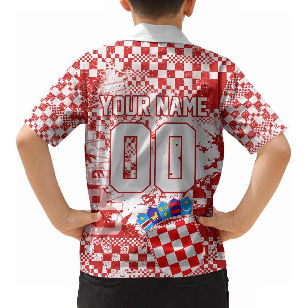 Personalized Croatia Football Wolf Mascot Kid Hawaiian Shirt Checkerboard Soccer Pride - Splatter Textures