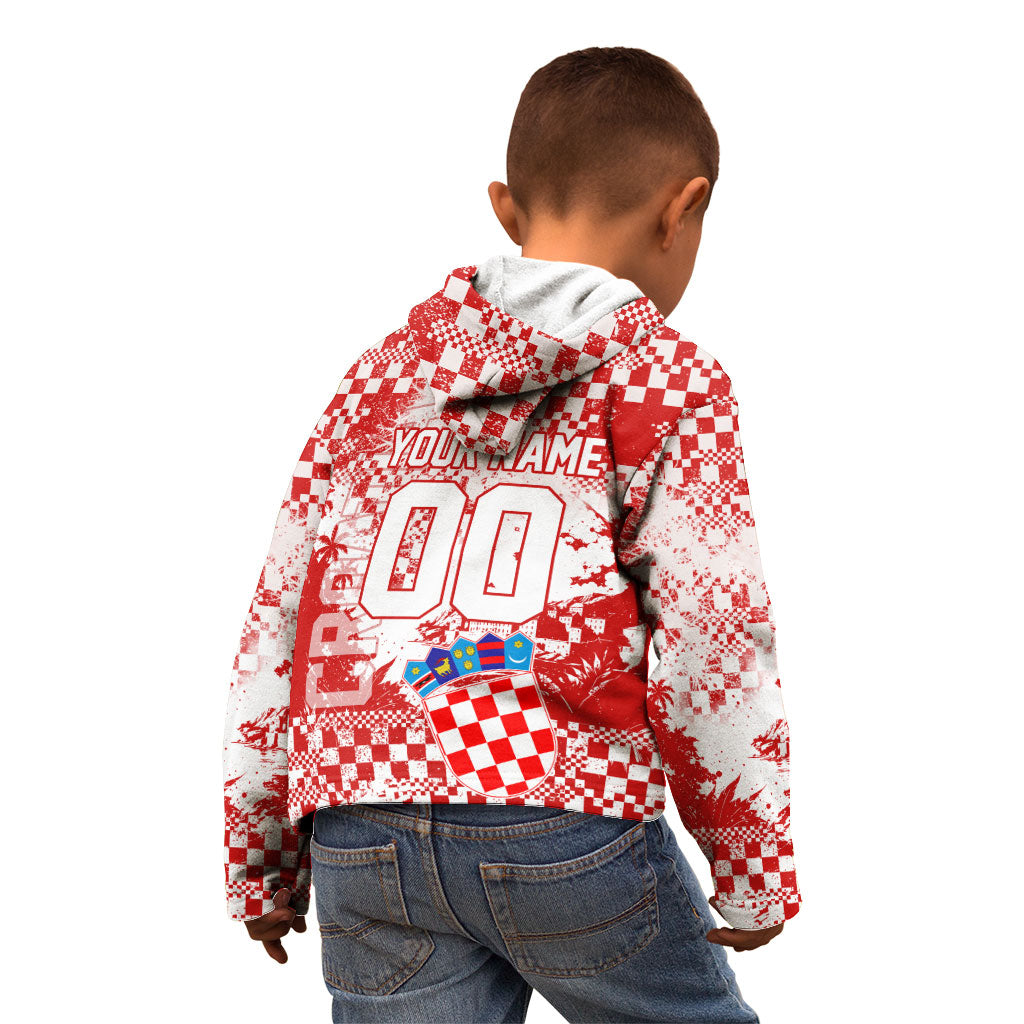 Personalized Croatia Football Wolf Mascot Kid Hoodie Checkerboard Soccer Pride - Splatter Textures
