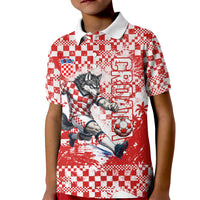 Personalized Croatia Football Wolf Mascot Kid Polo Shirt Checkerboard Soccer Pride - Splatter Textures