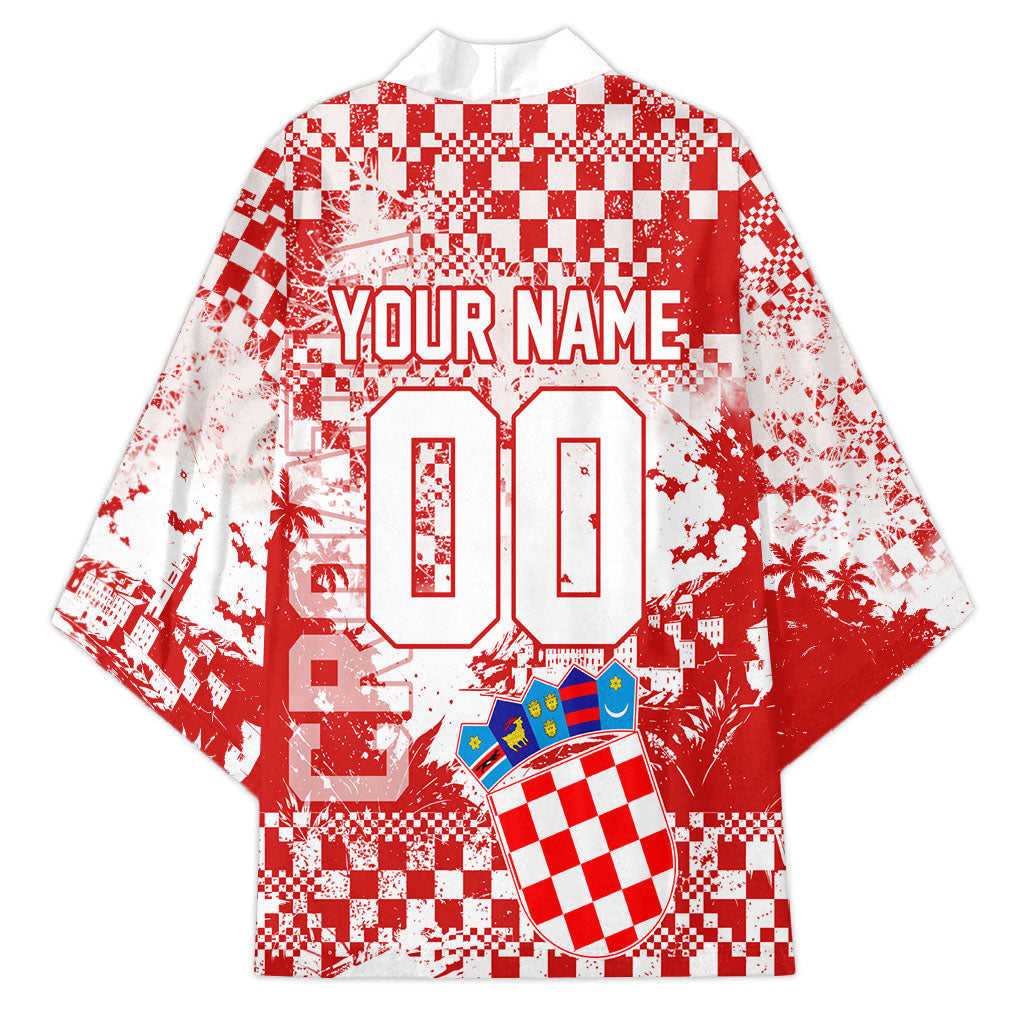 Personalized Croatia Football Wolf Mascot Kimono Checkerboard Soccer Pride - Splatter Textures