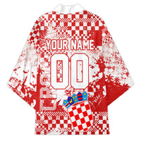Personalized Croatia Football Wolf Mascot Kimono Checkerboard Soccer Pride - Splatter Textures