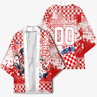 Personalized Croatia Football Wolf Mascot Kimono Checkerboard Soccer Pride - Splatter Textures