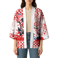 Personalized Croatia Football Wolf Mascot Kimono Checkerboard Soccer Pride - Splatter Textures