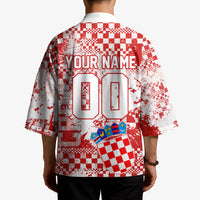 Personalized Croatia Football Wolf Mascot Kimono Checkerboard Soccer Pride - Splatter Textures