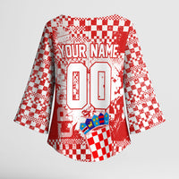 Personalized Croatia Football Wolf Mascot Kimono Sleeve Blouse Checkerboard Soccer Pride - Splatter Textures