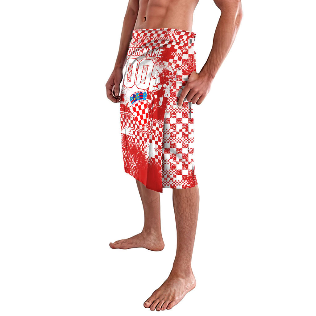 Personalized Croatia Football Wolf Mascot Lavalava Checkerboard Soccer Pride - Splatter Textures