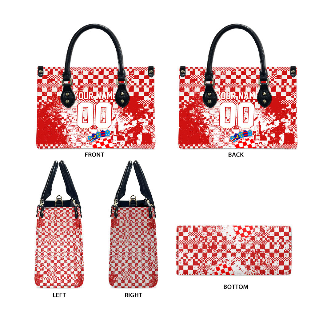 Personalized Croatia Football Wolf Mascot Leather Bag Checkerboard Soccer Pride - Splatter Textures