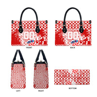 Personalized Croatia Football Wolf Mascot Leather Bag Checkerboard Soccer Pride - Splatter Textures