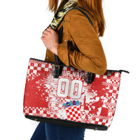 Personalized Croatia Football Wolf Mascot Leather Tote Bag Checkerboard Soccer Pride - Splatter Textures