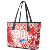 Personalized Croatia Football Wolf Mascot Leather Tote Bag Checkerboard Soccer Pride - Splatter Textures