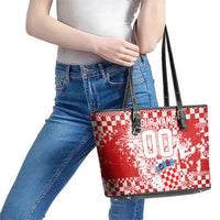 Personalized Croatia Football Wolf Mascot Leather Tote Bag Checkerboard Soccer Pride - Splatter Textures
