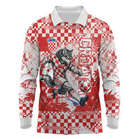 Personalized Croatia Football Wolf Mascot Long Sleeve Polo Shirt Checkerboard Soccer Pride - Splatter Textures