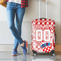 Personalized Croatia Football Wolf Mascot Luggage Cover Checkerboard Soccer Pride - Splatter Textures