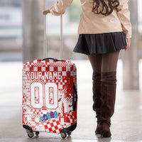 Personalized Croatia Football Wolf Mascot Luggage Cover Checkerboard Soccer Pride - Splatter Textures
