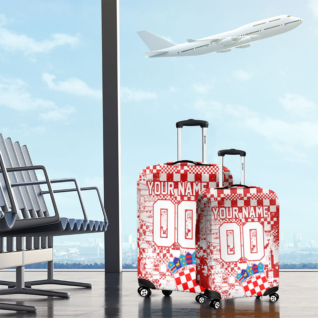 Personalized Croatia Football Wolf Mascot Luggage Cover Checkerboard Soccer Pride - Splatter Textures