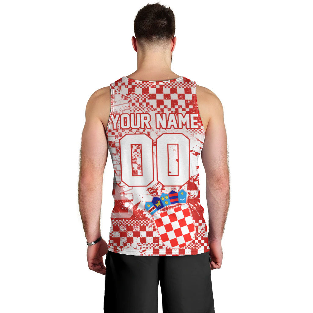 Personalized Croatia Football Wolf Mascot Men Tank Top Checkerboard Soccer Pride - Splatter Textures