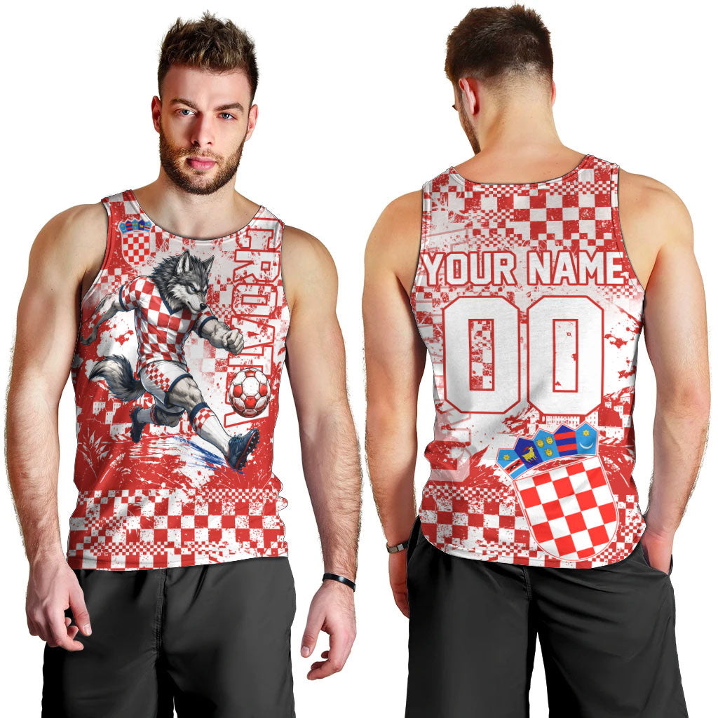Personalized Croatia Football Wolf Mascot Men Tank Top Checkerboard Soccer Pride - Splatter Textures