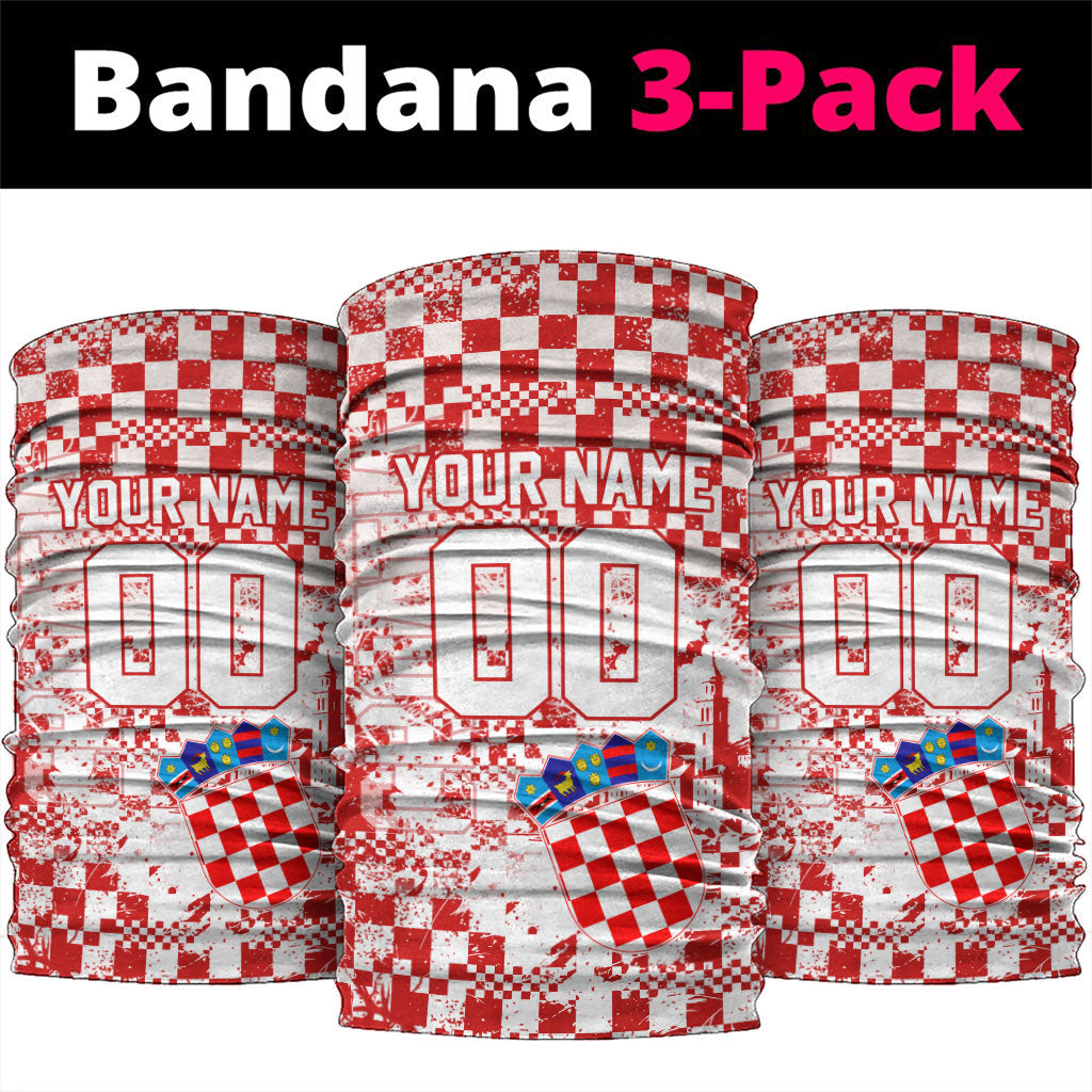 Personalized Croatia Football Wolf Mascot Neck Gaiter Checkerboard Soccer Pride - Splatter Textures
