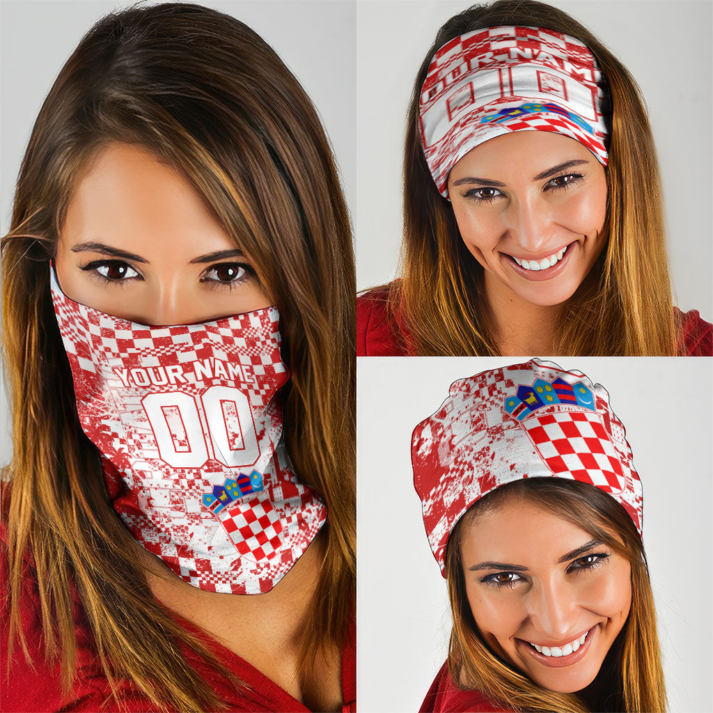 Personalized Croatia Football Wolf Mascot Neck Gaiter Checkerboard Soccer Pride - Splatter Textures